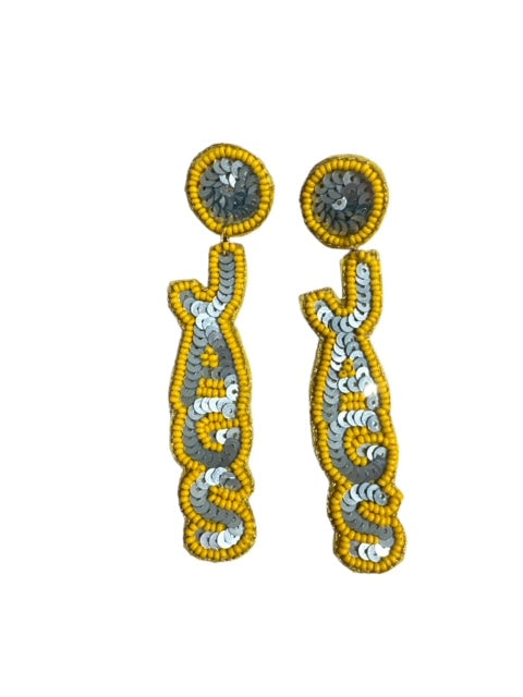 Jags Earrings - Sequin Powder Blue with Yellow Outline