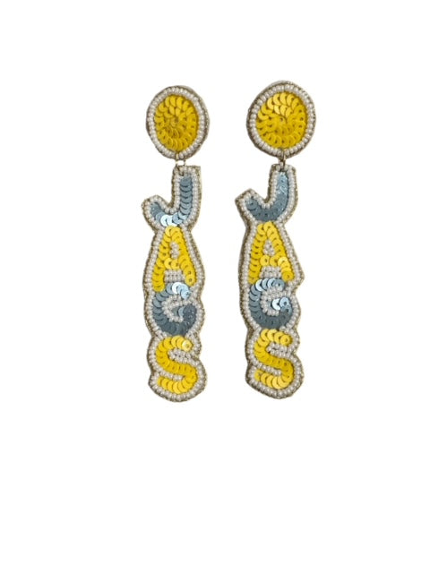 Jags Earrings - Sequin Yellow and Powder Blue