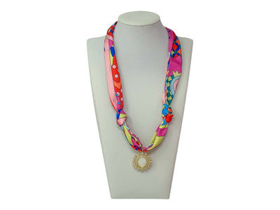 Scarf Charm Necklace - Retro Pink - Opal and Rhinestone Mary Pendant