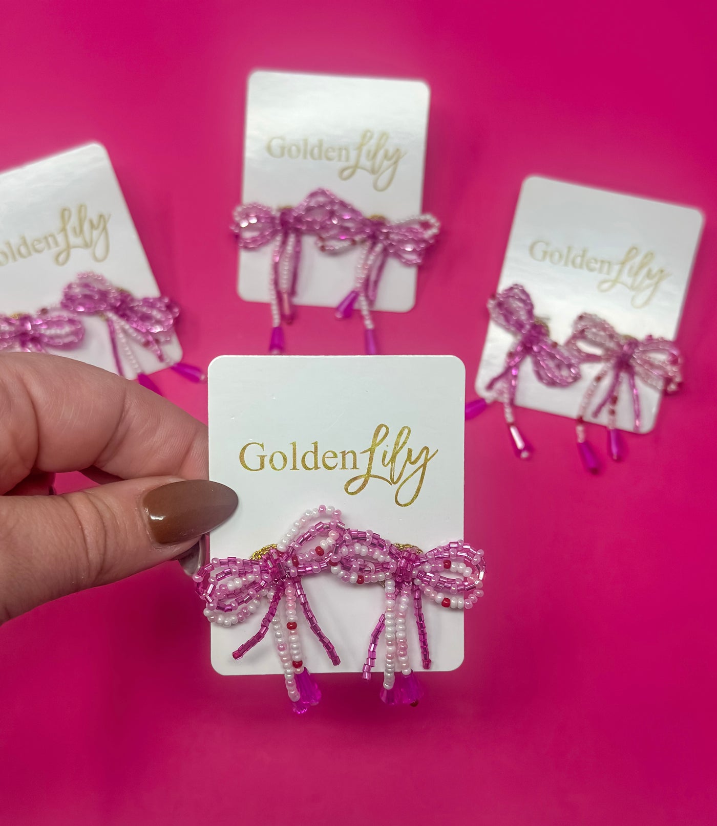 Mini Bow Earrings -Pink Sprinkle Earrings