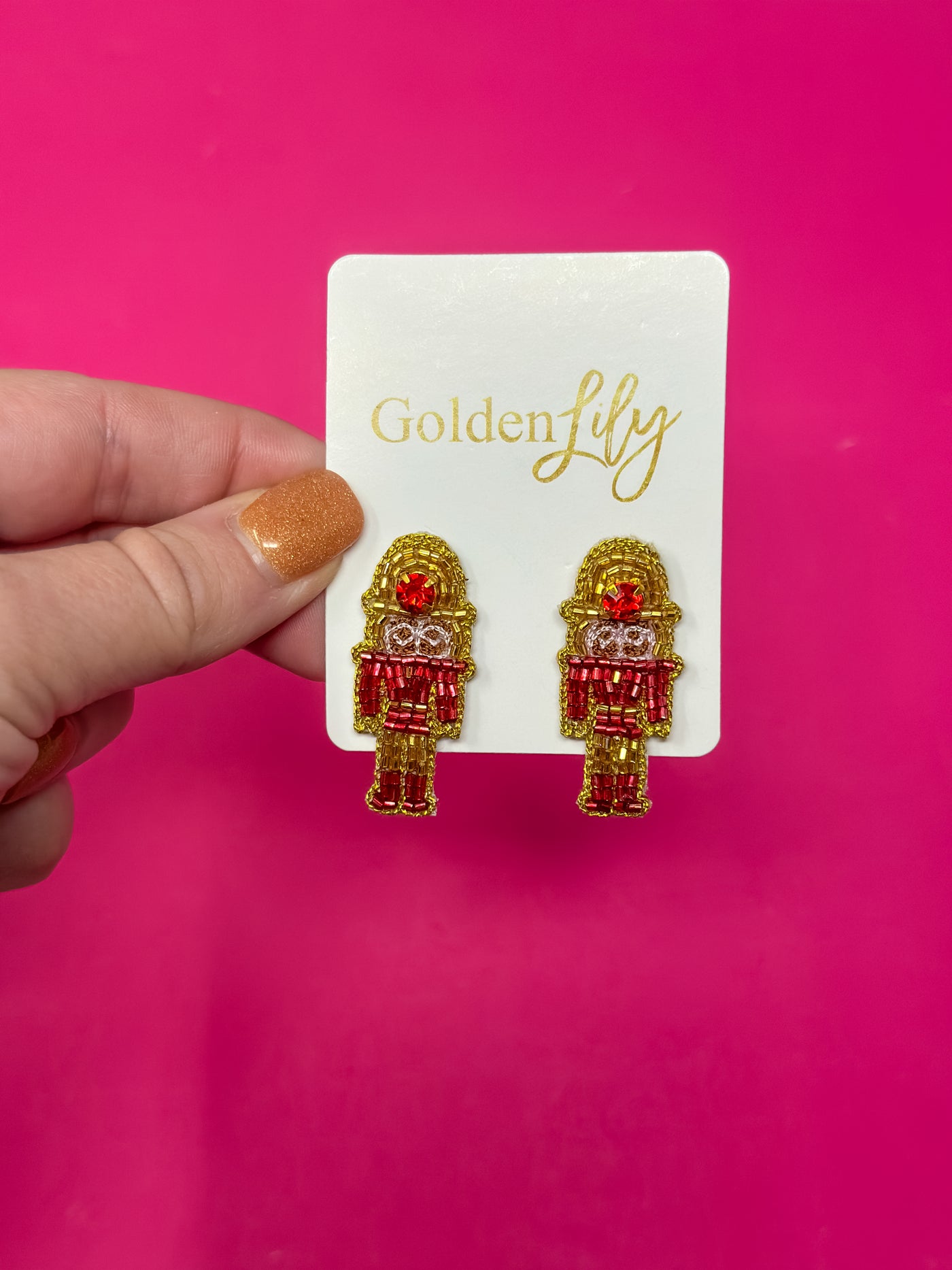 Beaded Nutcracker Stud Earrings - Red