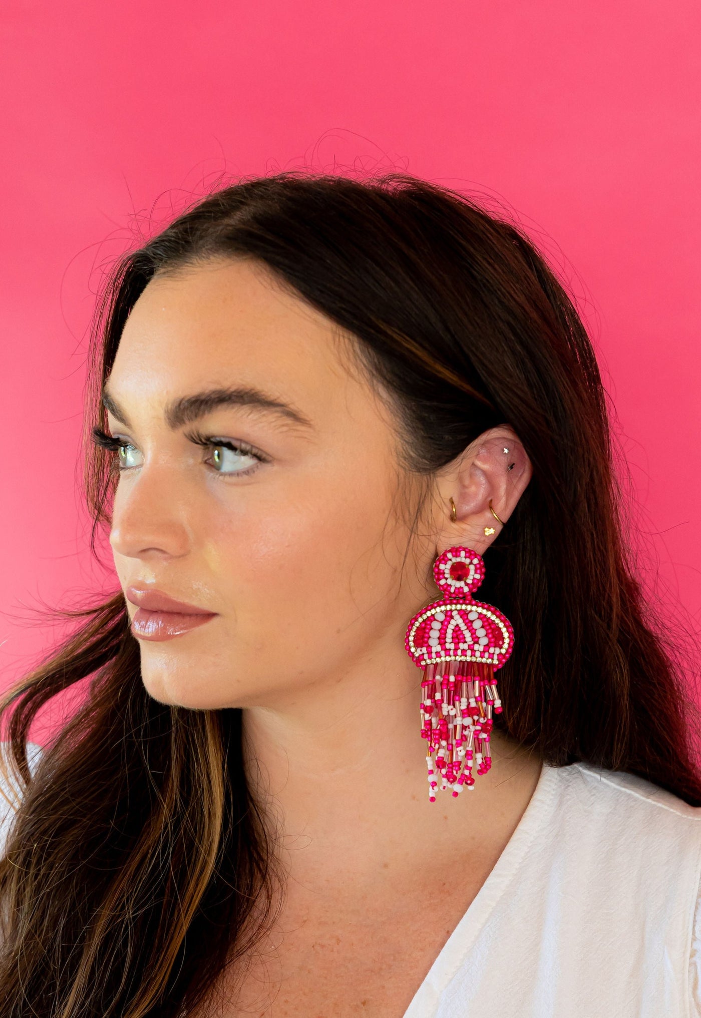 Seed Bead Octopus Earrings - Pink