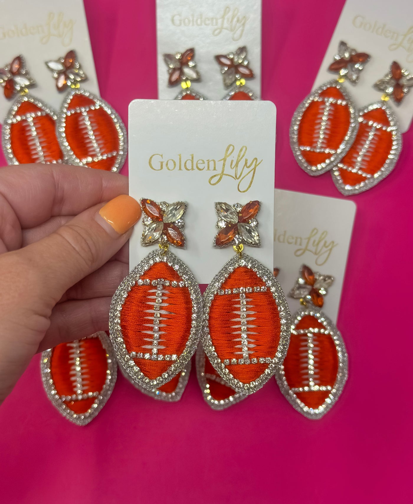 Football Thread Dangle Earrings - Orange