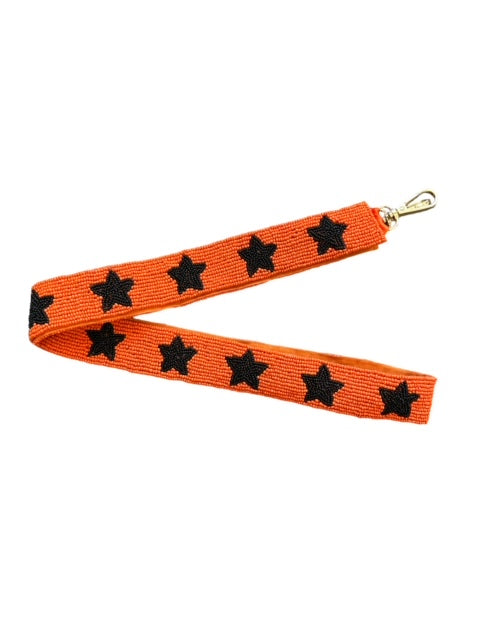 Seed Bead Bag Strap - Orange and Black Star