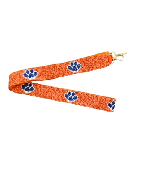 Seed Bead Bag Strap - Orange and Blue Paw