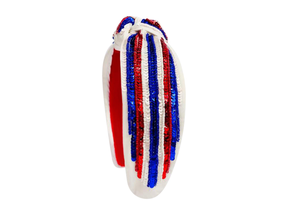 Headband Knot - Sequin Striped - Red, White and Blue