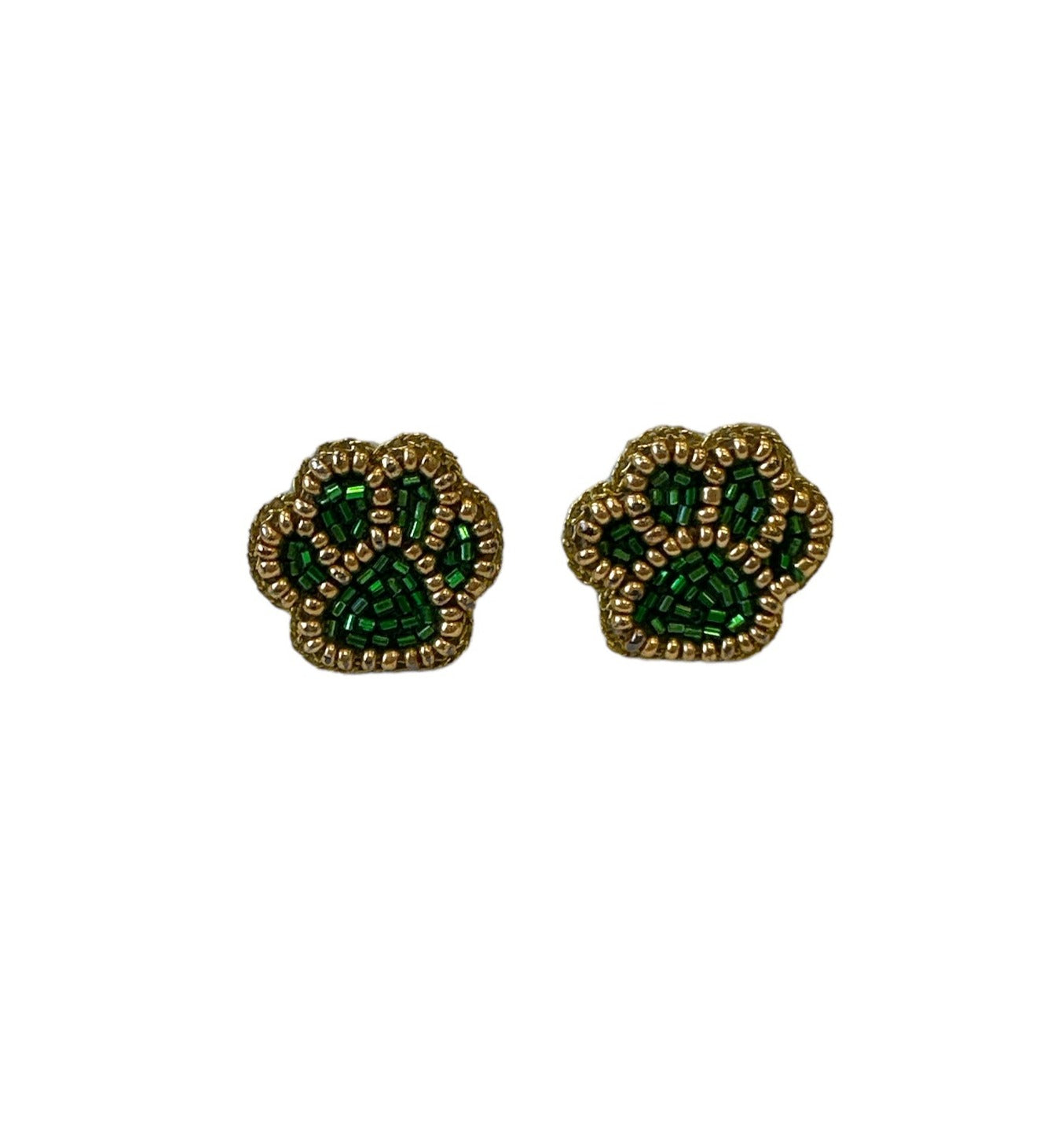 Tiger Paw Stud Earrings - Green and Gold