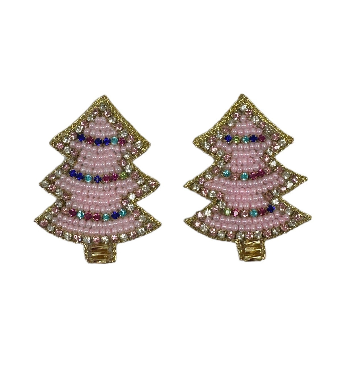 Sparkle Christmas Tree Stud Earrings - Pink