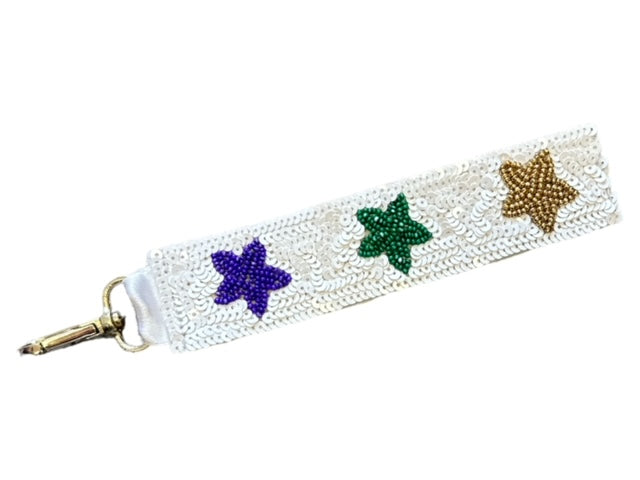 Key Chain - White with Purple, Green and Gold