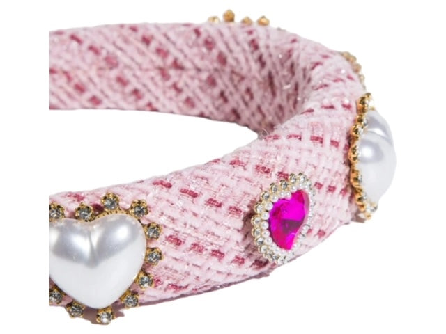 Solid Headband - Tweed Heart - Light Pink