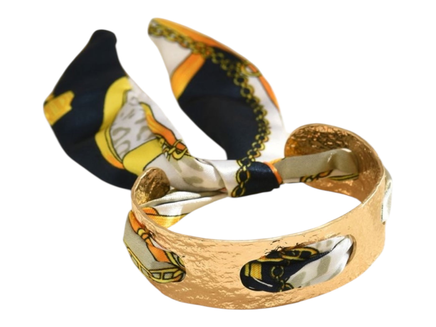 Scarf Cuff Bracelet - Black Gold Chain