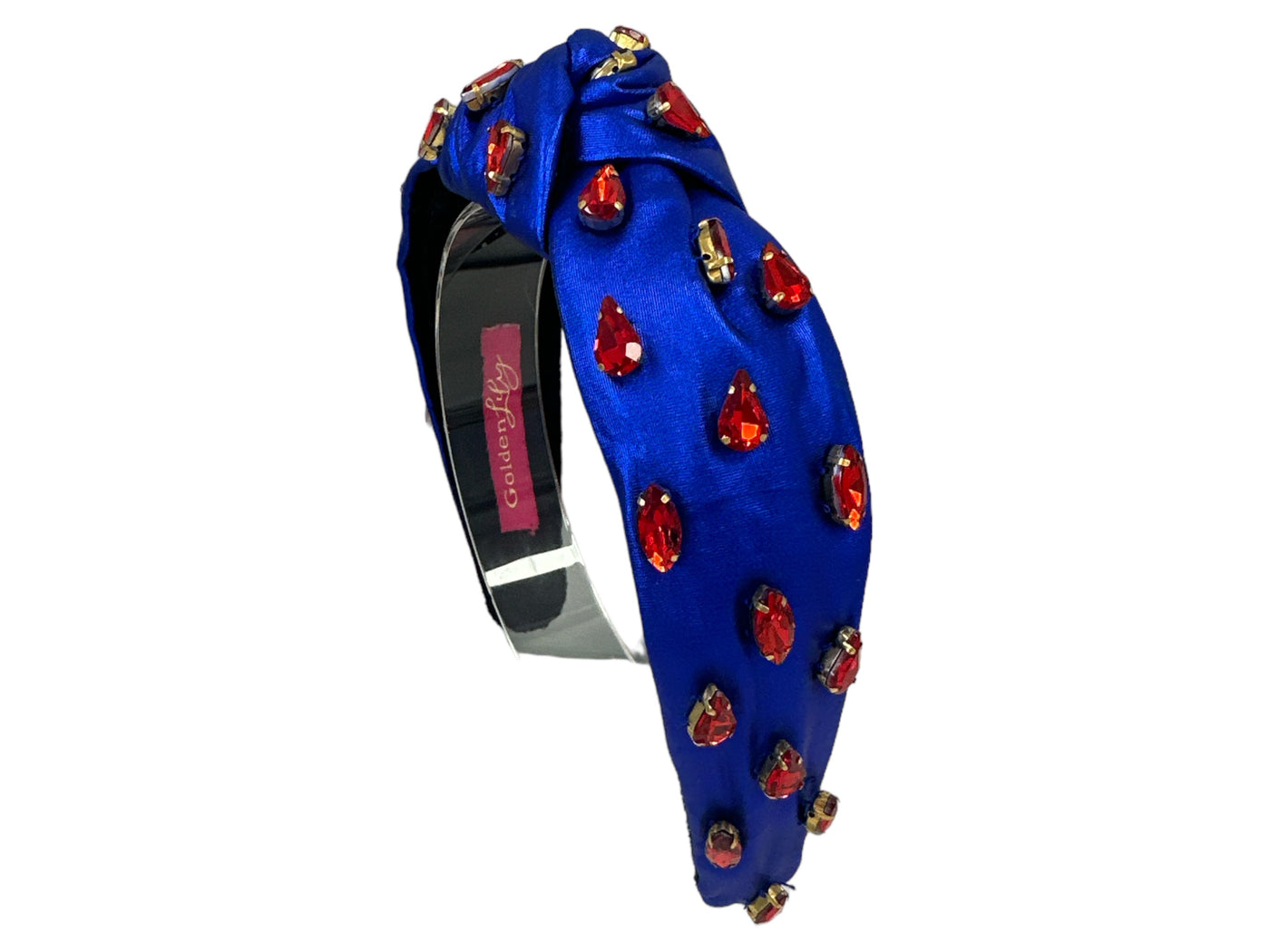 Rhinestone Knot - Metallic Blue with Red Rhinestone