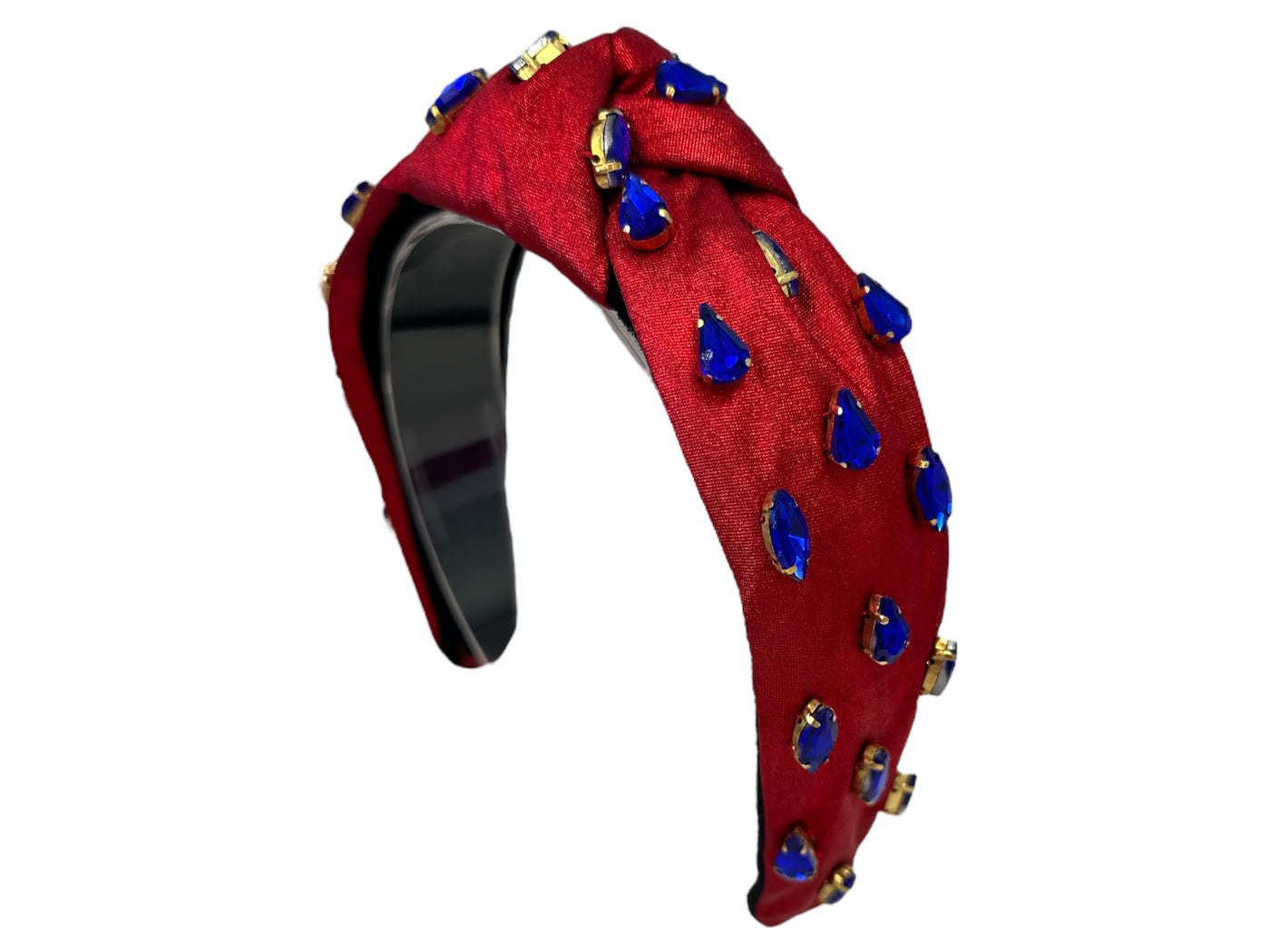 Rhinestone Knot - Metallic Red with Blue Rhinestone