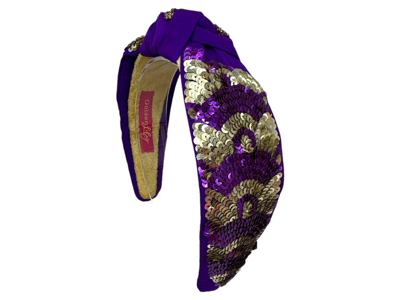 Headband Knot - Sequin Scallop Detail - Purple and Gold