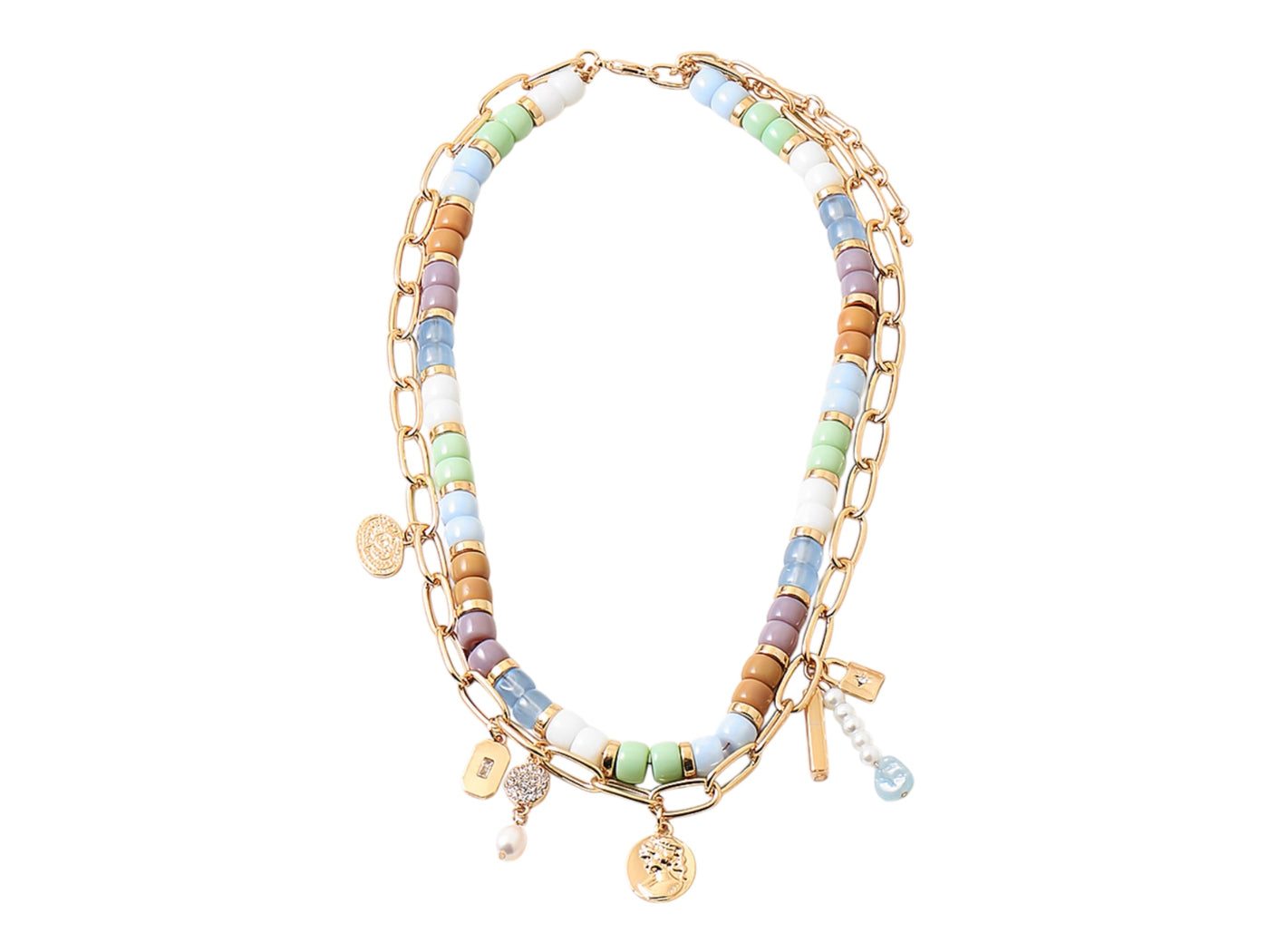 Charm Necklace - Double Layer Pastel Beaded Charm Necklace