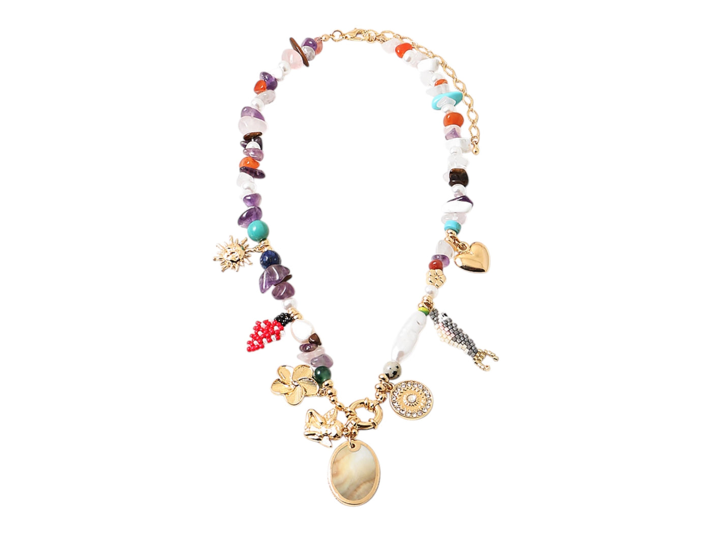 Charm Necklace - Multi Colored Bead and Charm Necklace
