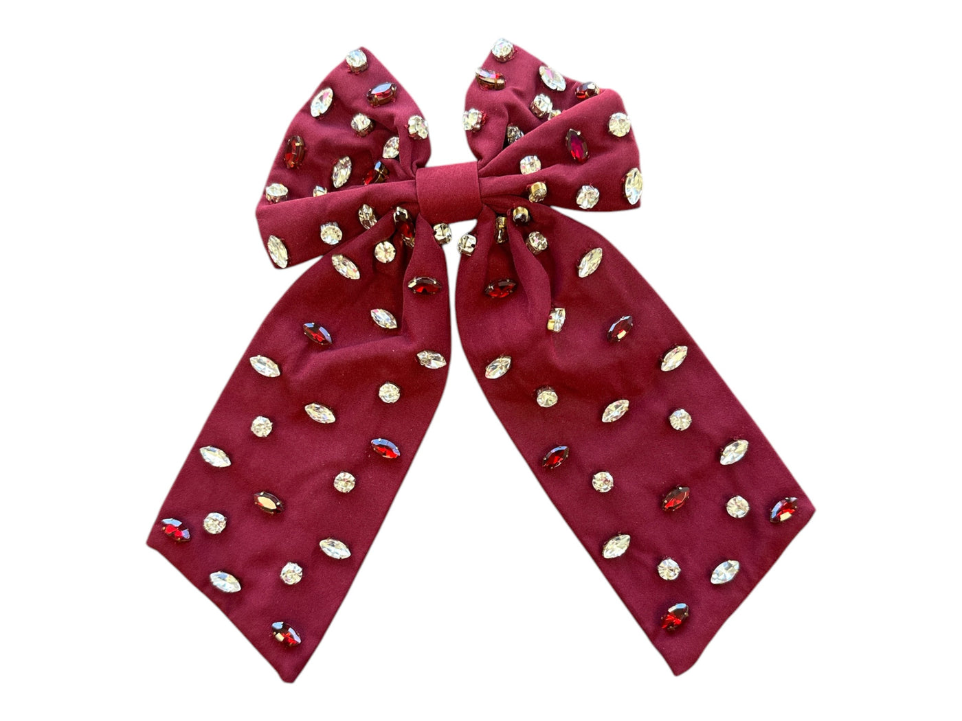 Rhinestone Bow - Maroon and Clear