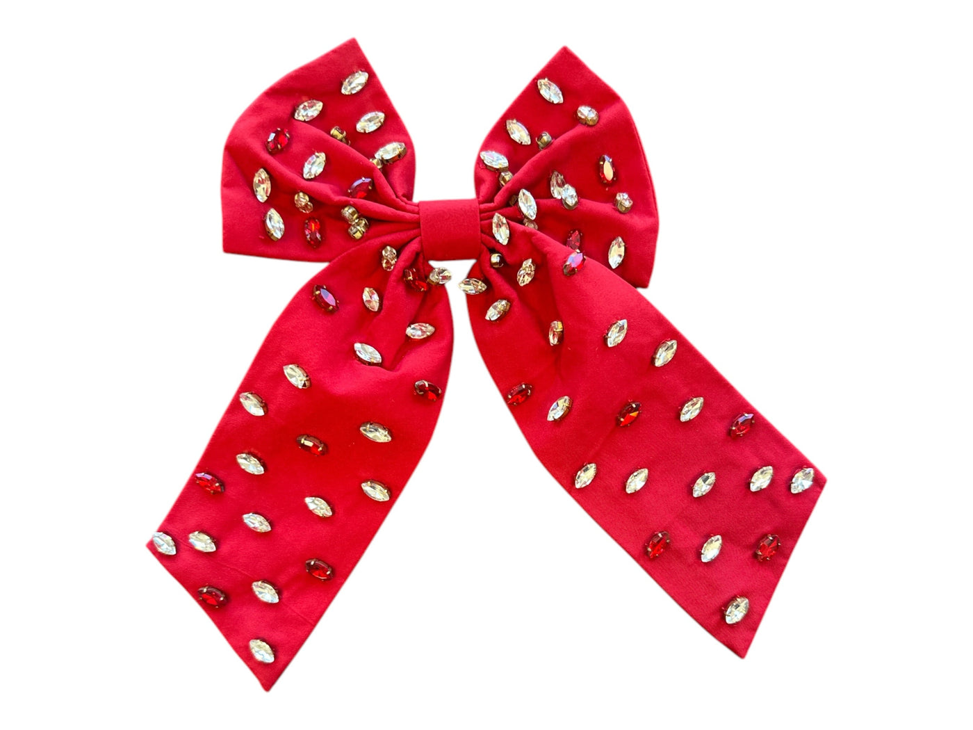 Rhinestone Bow - Red and Clear