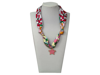 Scarf Charm Necklace - Pink Multi Flowers with Pink Star