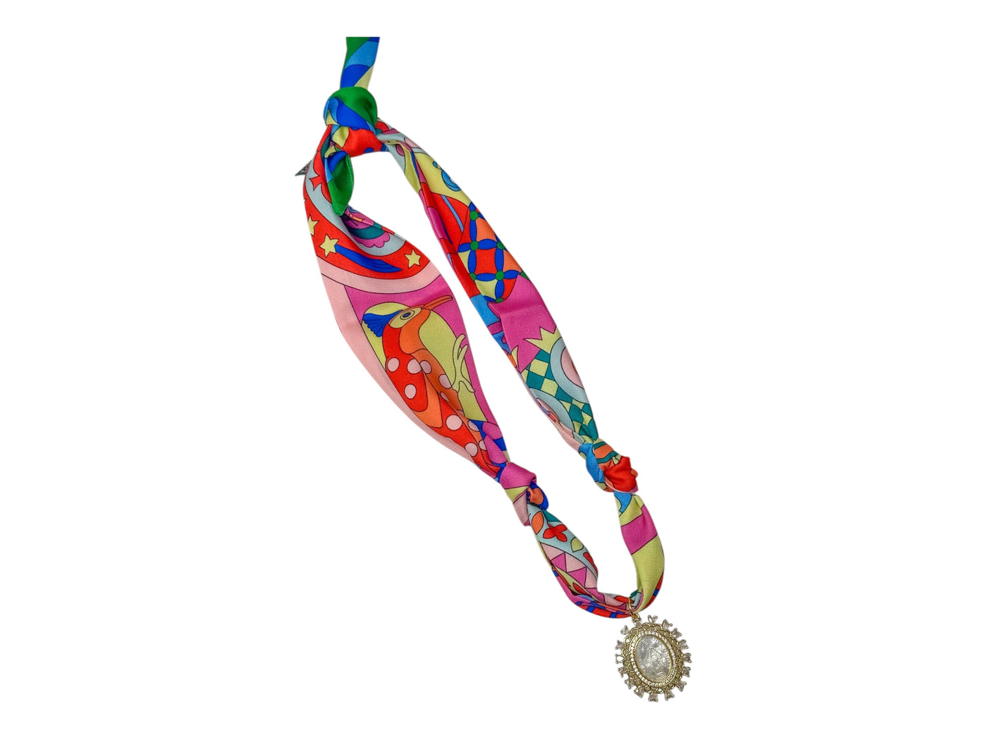 Scarf Charm Necklace - Retro Pink - Opal and Rhinestone Mary Pendant