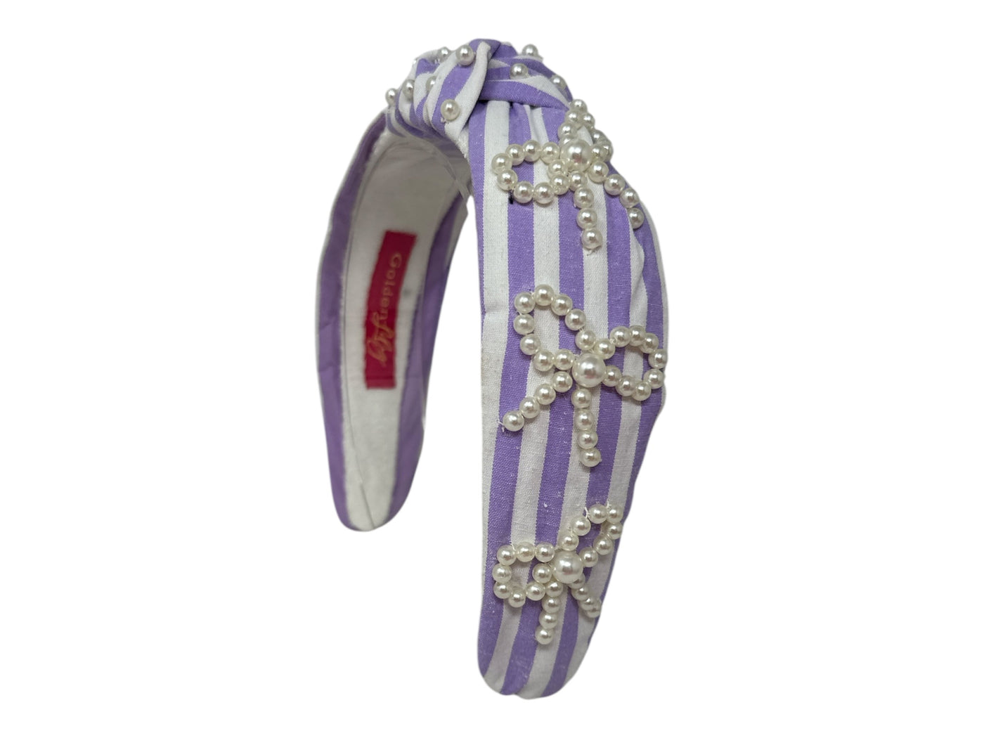 Headband Knot - Pearl Bow - Lavender Stripe
