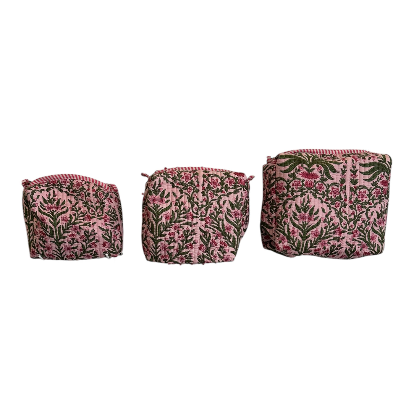 Quilted Block Print Cosmetic Bags  - Dark Pink and Green