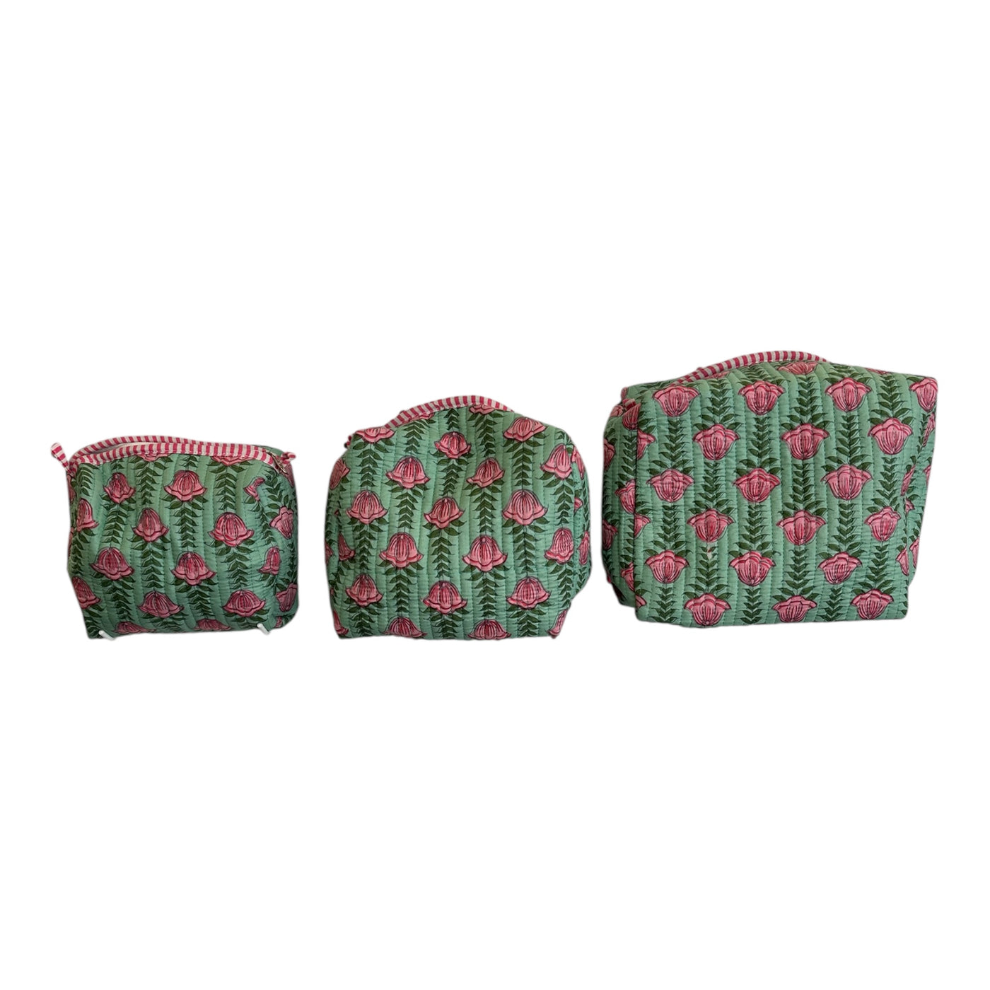 Quilted Block Print Cosmetic Bags  - Mint and Pink