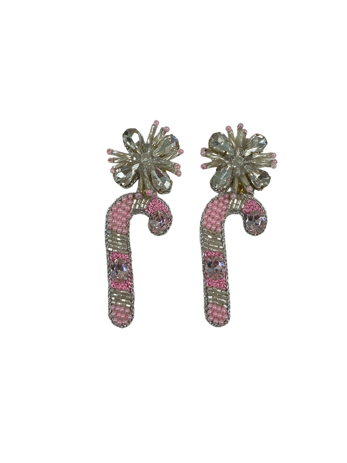 Sparkle Candy Cane Earrings - Pink