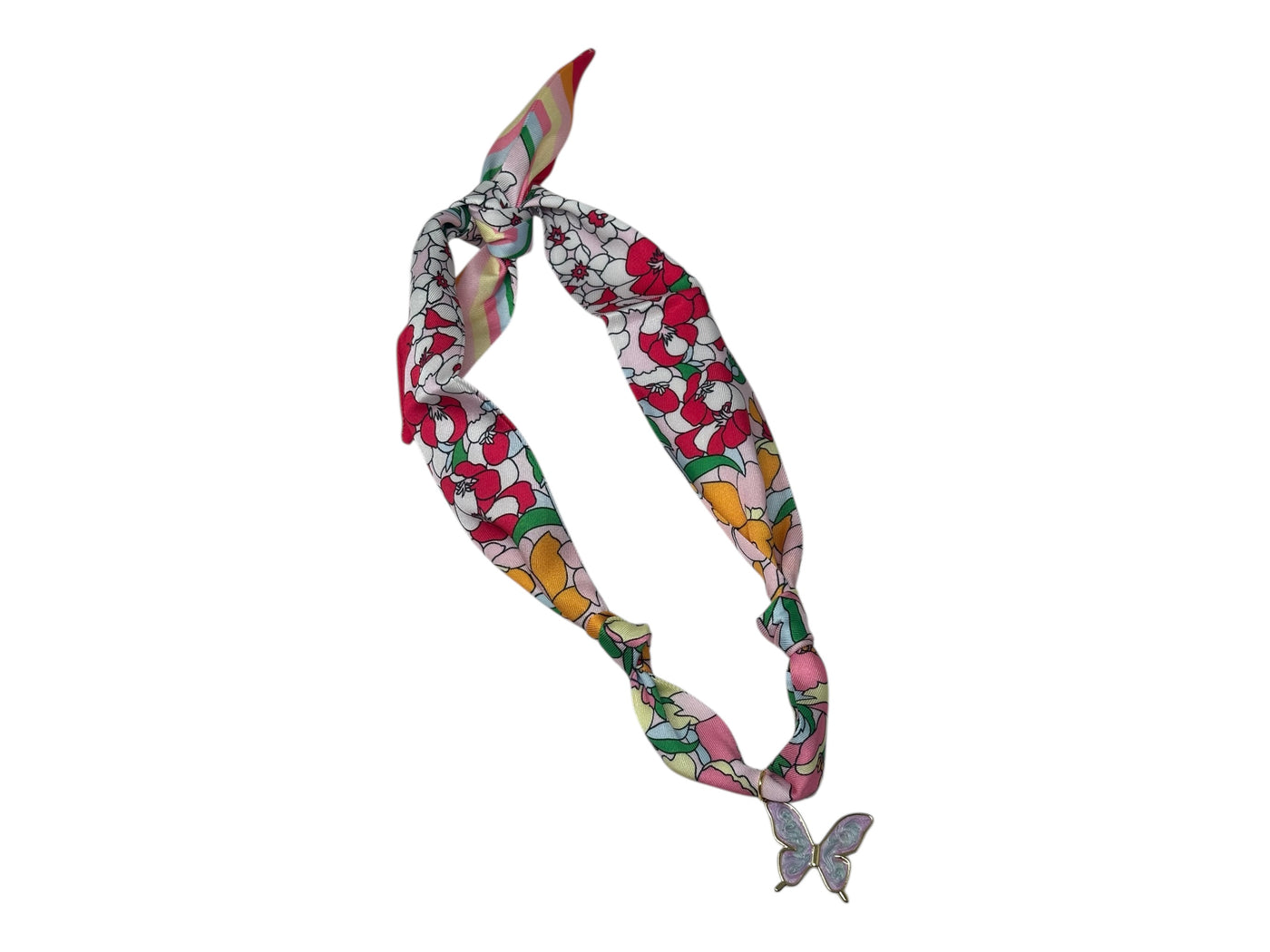 Scarf Charm Necklace - Multi Pink and Orange with Purple Butterfly