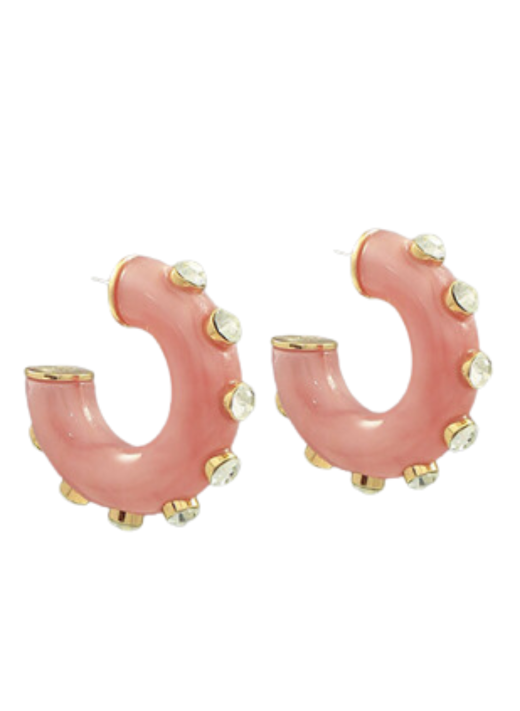 Acrylic Hoop with Rhinestone Earrings - Pink