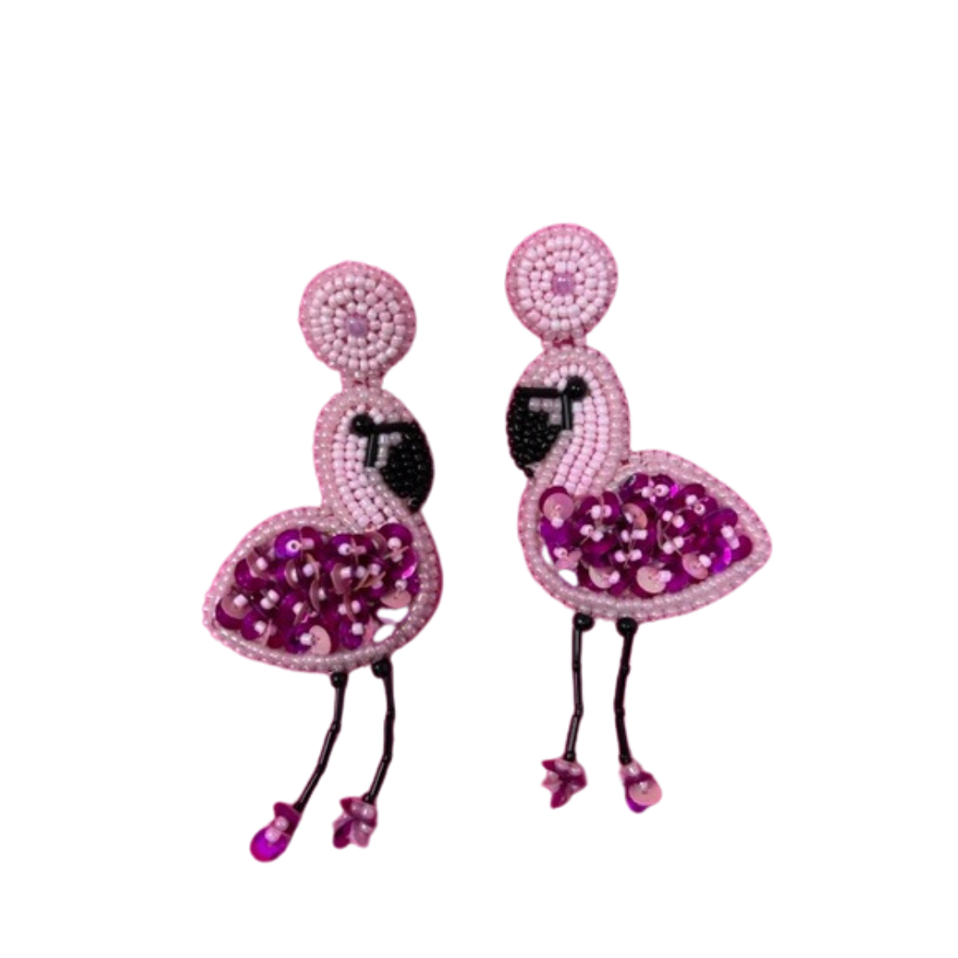 Seed Bead Flamingo Earrings - Dark and Light Pink