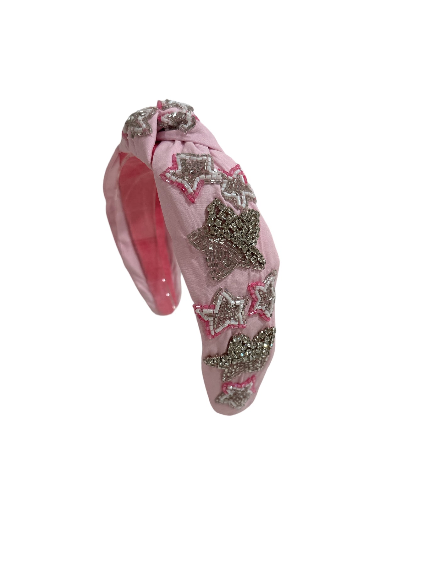 Headband Knot - Pink with Silver Stars
