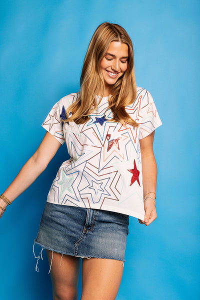 Queen of Sparkles - Red, White and Blue Groovy Star Tee