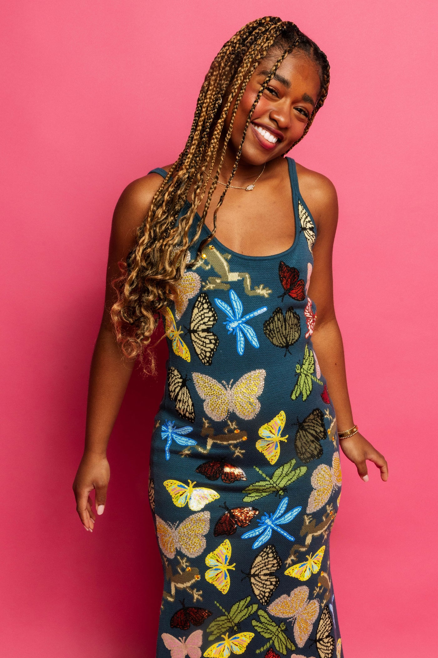 Queen of Sparkles - Dark Teal Scattered Butterfly Dress