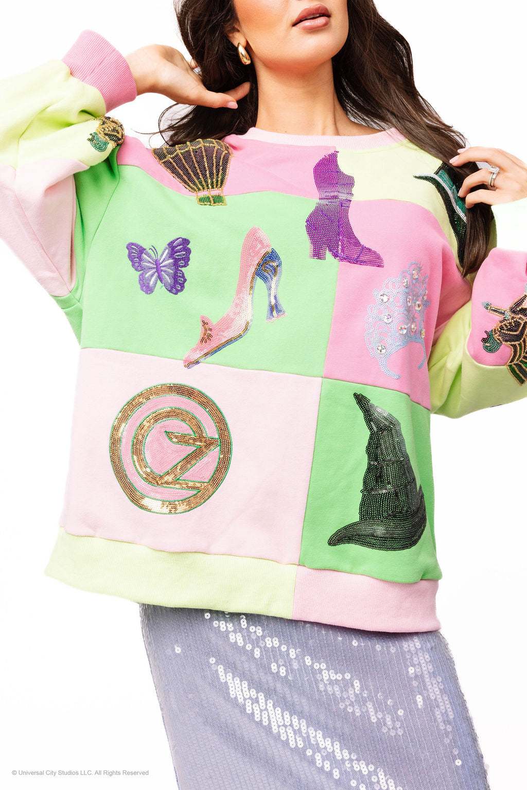 Queen of Sparkles X Wicked Licensed Lavender, Pink & Green Checkered Wicked Icon Sweatshirt