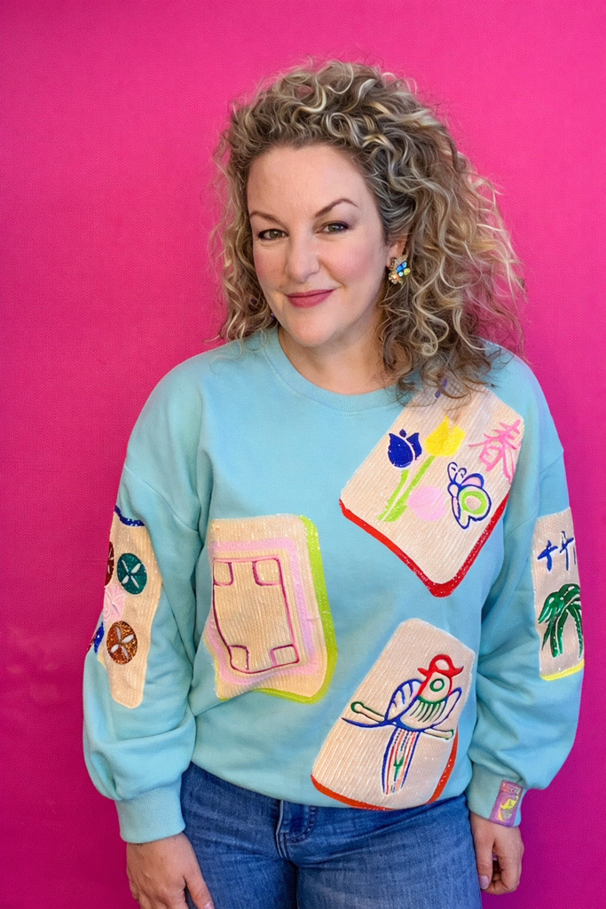 Queen of Sparkles - Aqua Scattered Mahjong Tile Sweatshirt Queen of Sparkles - Aqua Scattered Mahjong Tile Sweatshirt