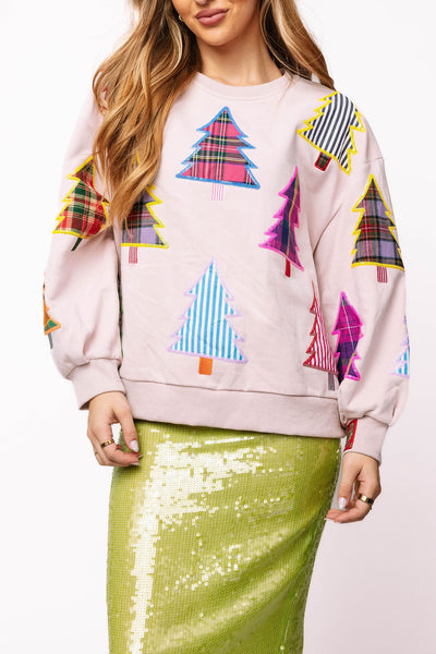 Queen of Sparkles - Light Pink Multi Plaid & Stripe Christmas Tree 