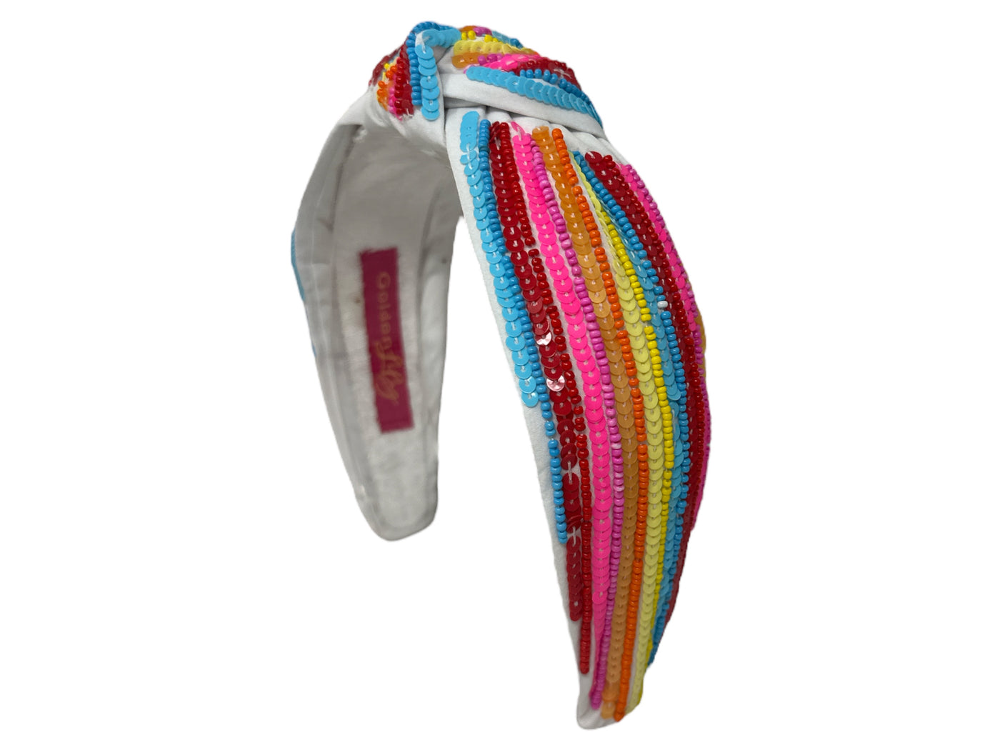 Headband Knot - Rainbow Striped Sequin - White