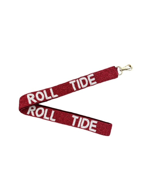 Seed Bead Bag Strap - Roll Tide (Red Strap)
