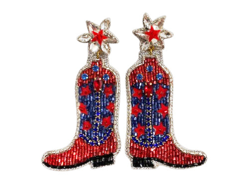 Cowgirl Boot Earrings - Blue and Red