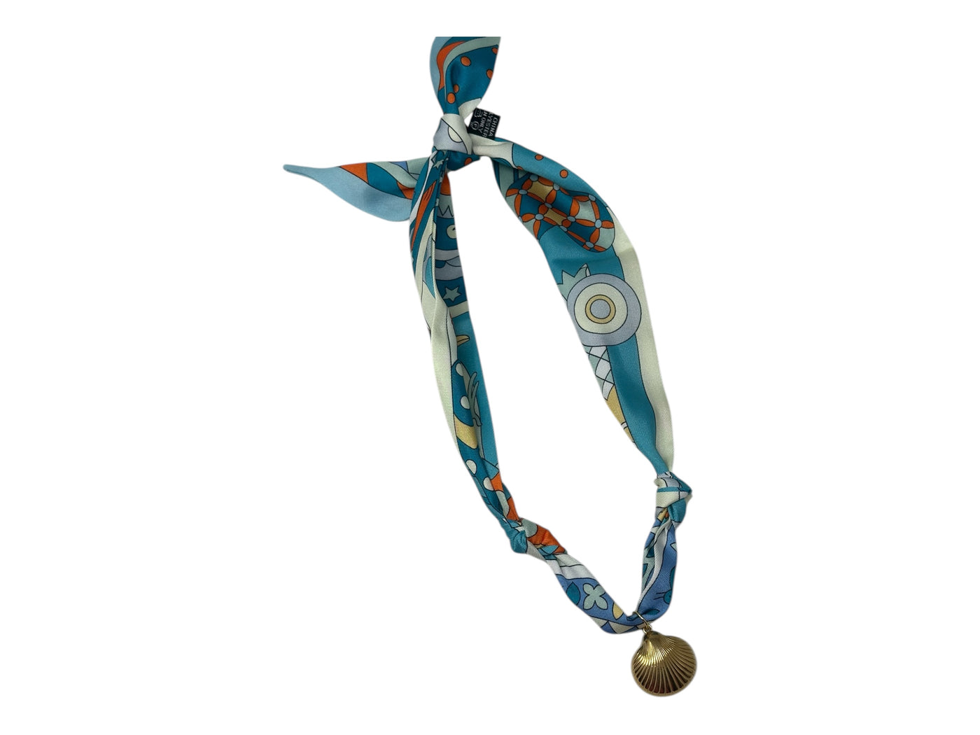 Scarf Charm Necklace - Blue Retro with Gold Shell