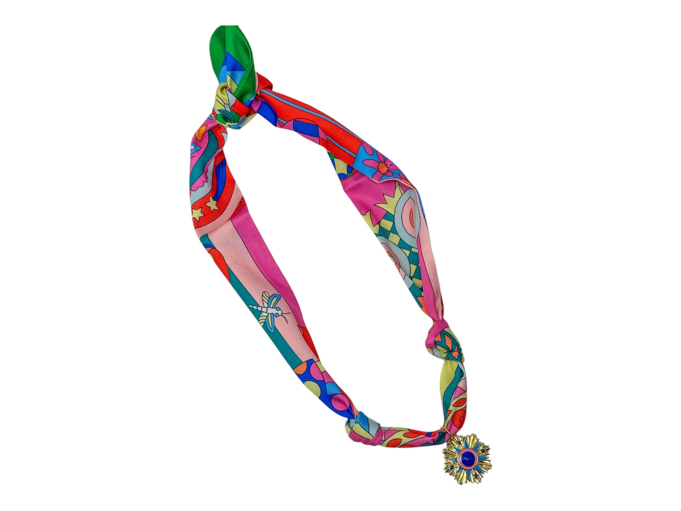 Scarf Charm Necklace - Pink Retro with Blue and Pink Burst