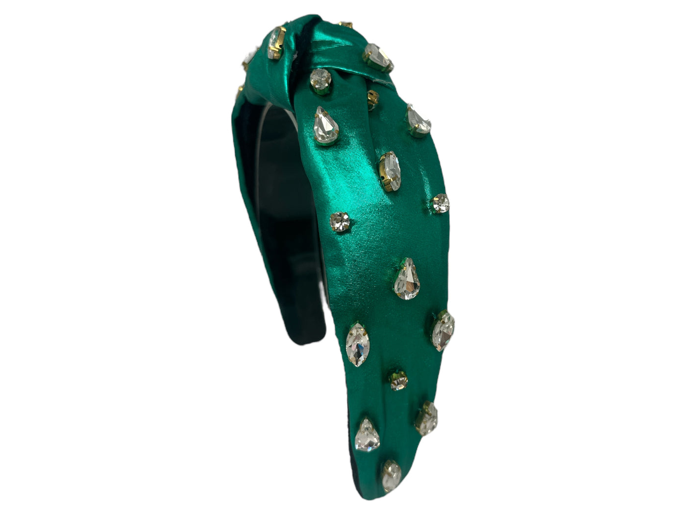 Headband Knot - Rhinestone Metallic Green with Clear Stones