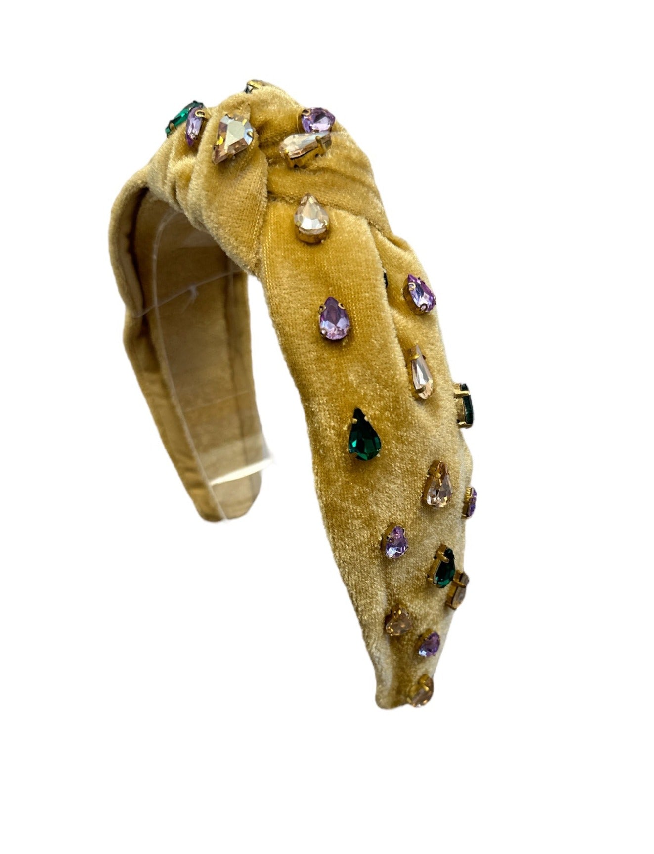 Mardi Gras Velvet Rhinestone Headband - Tan