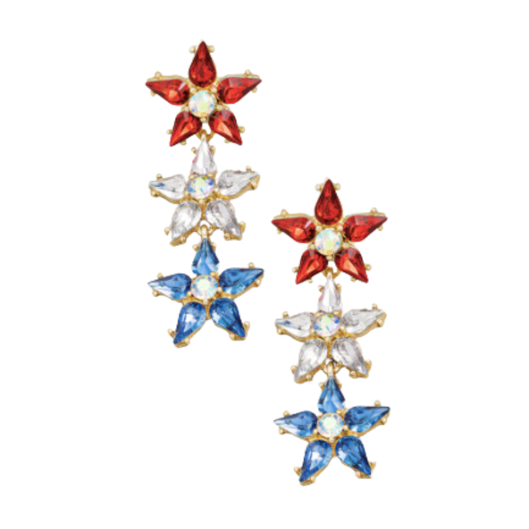 Rhinestone Star Earrings - Red, White and Blue