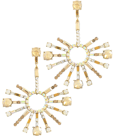 Rhinestone Burst Dangle Earrings - Champagne 