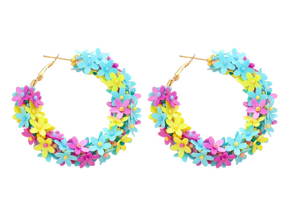 Flower Hoop Earrings - Turquoise Multi