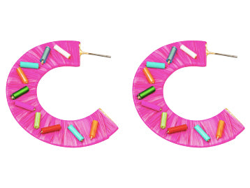 Sprinkle Raffia Hoop Earrings - Pink