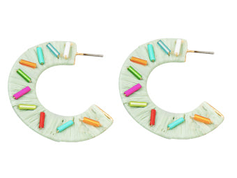 Sprinkle Raffia Hoop Earrings - Mint