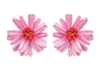 Raffia Flower Stud Earrings - Light Pink